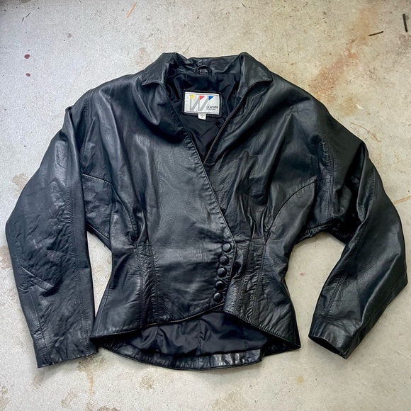 Wilson’s 80s 90s Puff sleeve Power Shoulder Leather Jacket Snap Corset Moto S - Picture 2 of 9